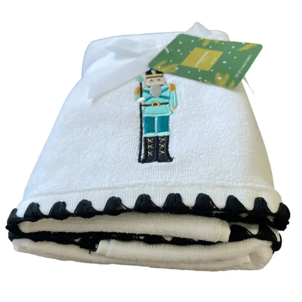 Kassatex Embroidered NUTCRACKER Hand Towels Set of 2 Christmas Fine Linens New